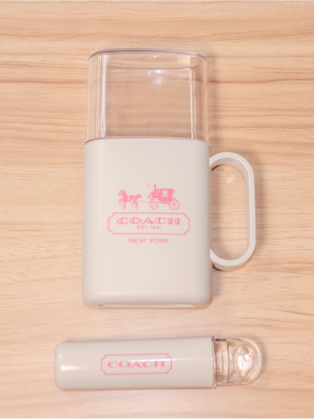 Coach White & Pink Travel Toothbrush and Holder